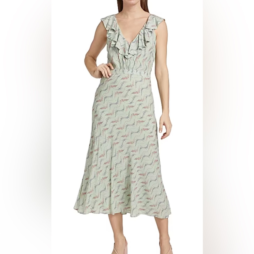 PAIGE Floral Ruffle Midi Dress in Dusty Sage and Pink
